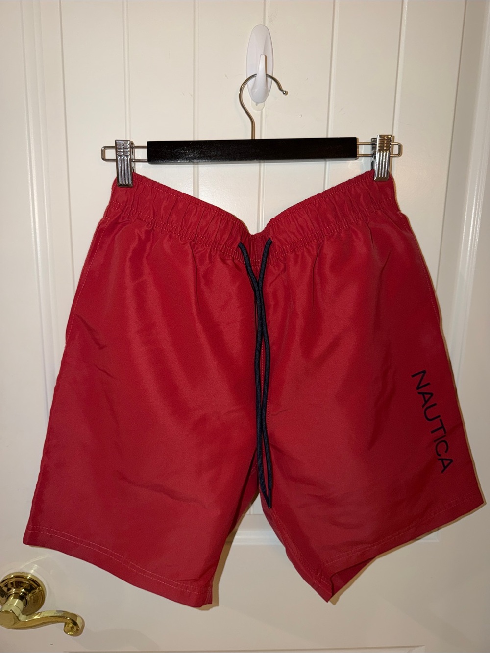 Nautica Red Men's Swim Trunks with Navy Drawstring